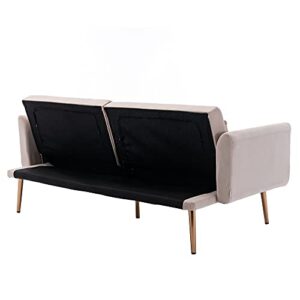 Accent Sofa Loveseat Mid Century Modern Velvet Sofa Couch with Pillows Metal Feet Loveseat Sofa Vintage for Small Space (Beige)