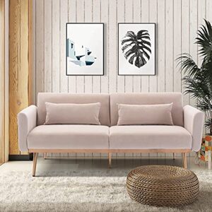 Accent Sofa Loveseat Mid Century Modern Velvet Sofa Couch with Pillows Metal Feet Loveseat Sofa Vintage for Small Space (Beige)