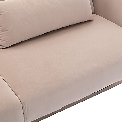 Accent Sofa Loveseat Mid Century Modern Velvet Sofa Couch with Pillows Metal Feet Loveseat Sofa Vintage for Small Space (Beige)