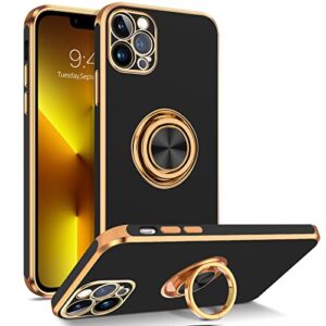 bentoben iphone 13 pro max case with 360° ring holder, slim fit shockproof kickstand magnetic car mount supported non-slip protective women men girls boys case cover for iphone 13 pro max 6.7", black