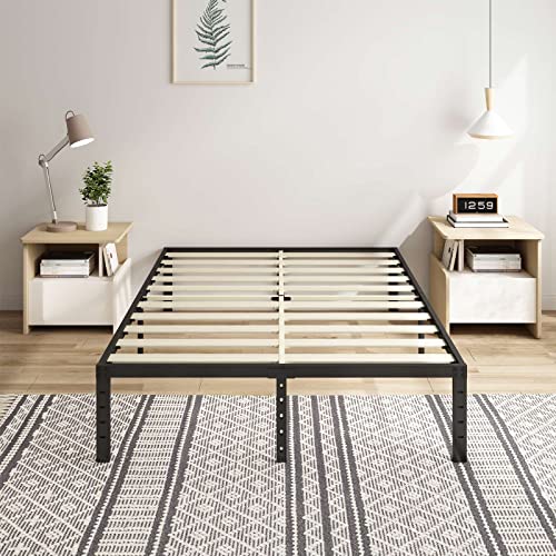 Founasia 18 Inch Queen Bed Frame/ 3500lbs Heavy Duty Metal Bed Frame/Solid & Wide Wood Slats/No Box Spring Needed/Platform Bed Frame with 16 Inches Vertical Storage/Sturdy and Durable Noise-Free