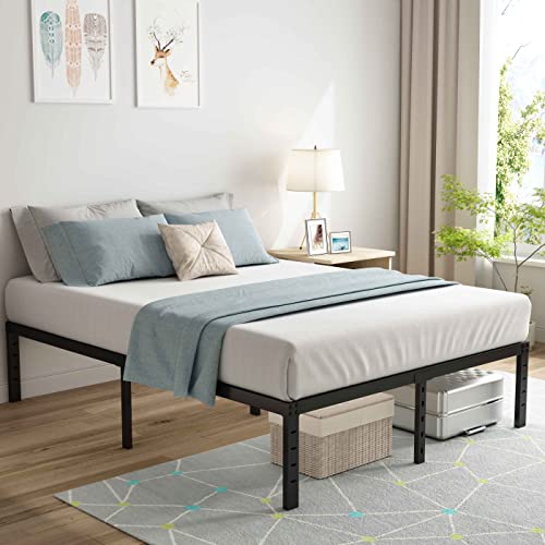 Founasia 18 Inch Queen Bed Frame/ 3500lbs Heavy Duty Metal Bed Frame/Solid & Wide Wood Slats/No Box Spring Needed/Platform Bed Frame with 16 Inches Vertical Storage/Sturdy and Durable Noise-Free