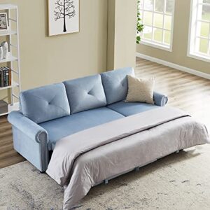 raokukh 83" convertible sleeper sofa bed, 3-seater l-shape sectional couch with storage chaise for living room apartment,blue
