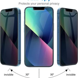 [2 Pack]Privacy Tempered Glass Screen Protector for iPhone 14/13/13 Pro, Waterproof and Shatter-Proof iPhone Screen Protector, 9H Hardness, Highly Responsive, Facial Recognition Enabled