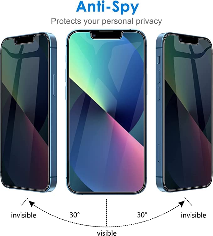 [2 Pack]Privacy Tempered Glass Screen Protector for iPhone 14/13/13 Pro, Waterproof and Shatter-Proof iPhone Screen Protector, 9H Hardness, Highly Responsive, Facial Recognition Enabled