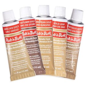 amaco rub n buff wax metallic finish gold kit - antique gold autumn gold european gold gold leaf grecian gold 15ml tubes - versatile gilding wax for finishing and restoration- 5 rub and buff colors
