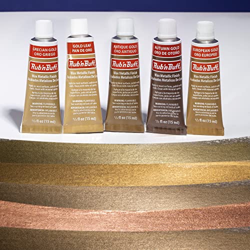 AMACO Rub N Buff Wax Metallic Finish Gold Kit - Antique Gold Autumn Gold European Gold Gold Leaf Grecian Gold 15ml Tubes - Versatile Gilding Wax for Finishing and Restoration- 5 Rub and Buff Colors