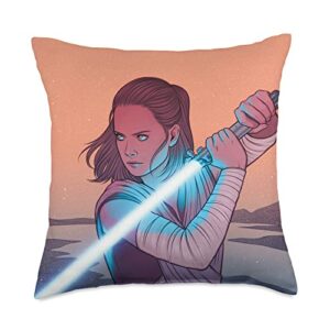 star wars illustrated rey with lightsaber throw pillow