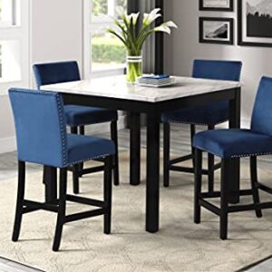 SZUBEE 4 5-Piece Counter Height Set with One Faux Marble Dining Table and Four Upholstered-Seat Chairs for Kitchen, Blue