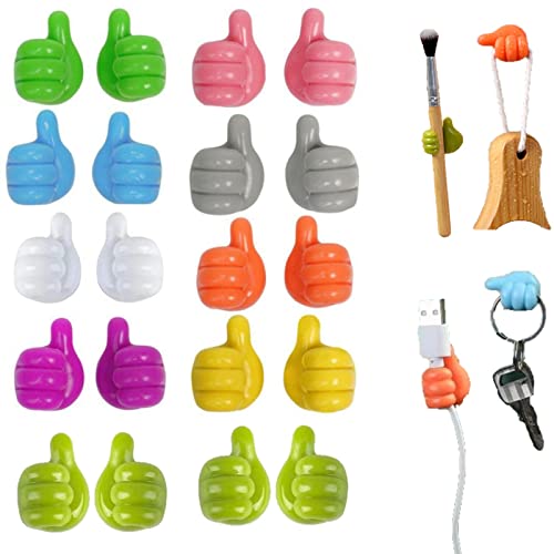 Aunnow Thumbs Up Wall Hook-20 Pcs Silicone Toothbrush Holder Self Adhesive Hooks for Cable Clips,Shower Razor Holder for Wall Sticky Hooks for Kitchen Bathroom Home Office Storage