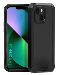 motive iphone 13 case, heavy duty protective case, shockproof, dustproof, quad layer hard protective cover, screen-camera bezel protection, black 6.1" | bunker