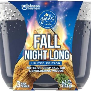 Glade Candle, Fragrance Candle Infused with Essential Oils, Air Freshener Candle, 3-Wick Candle (Fall Night Long)