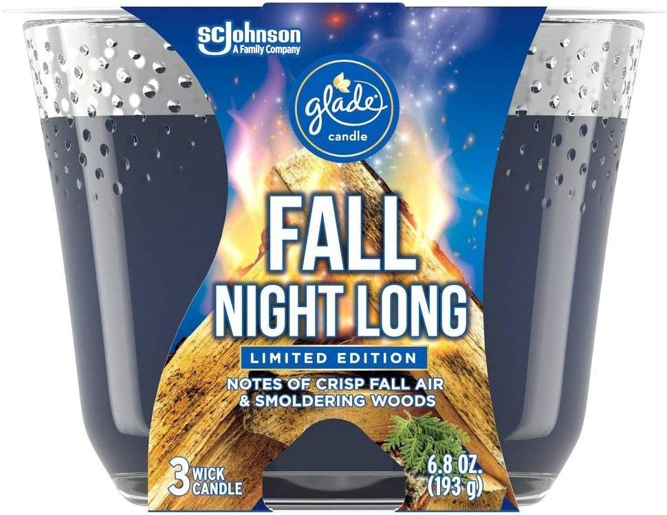 Glade Candle, Fragrance Candle Infused with Essential Oils, Air Freshener Candle, 3-Wick Candle (Fall Night Long)