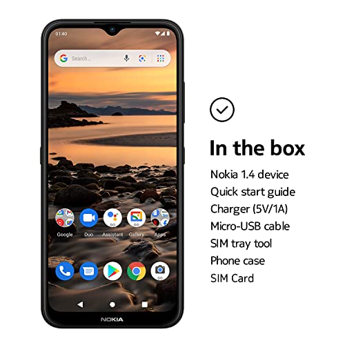 Nokia 1.4 | Android 10 (Go Edition) | Unlocked Smartphone | 2-Day Battery | International Version | 2/32GB | 6.51-Inch Screen | Charcoal