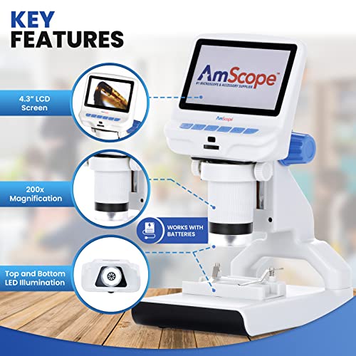 AmScope - 4.3 inch Premium 1080P HD Portable LCD Digital Color Microscope with Dual-LED Illumination - DM140