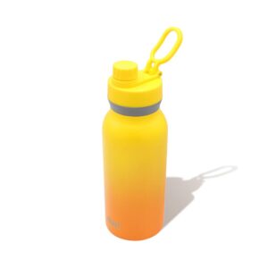 built 32 ounces wide mouth cascade double wall vacuum insulated stainless steel bottle with chug lid, yellow and orange citrus sunrise ombre