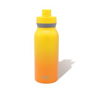 BUILT 32 Ounces Wide Mouth Cascade Double Wall Vacuum Insulated Stainless Steel Bottle with Chug Lid, Yellow and Orange Citrus Sunrise Ombre