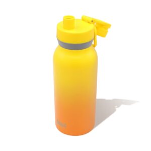 BUILT 32 Ounces Wide Mouth Cascade Double Wall Vacuum Insulated Stainless Steel Bottle with Chug Lid, Yellow and Orange Citrus Sunrise Ombre