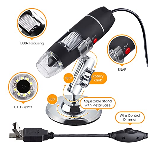 AmScope - 40X-2500X LED Binocular Compound Microscope with 3D Stage, 25-Piece Prepared Slides Set and Tweezers Plus Bonus Handheld Multi-USB Digital Microscope for PC and Android - VB-B120C-SLVR