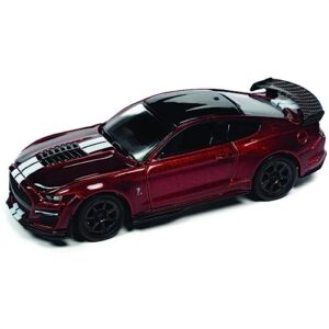 2020 shelby gt500 carbon fiber track pack rapid red met. w/white stripes & black top ltd ed 1/64 diecast model car by auto world 64362-awsp100 b