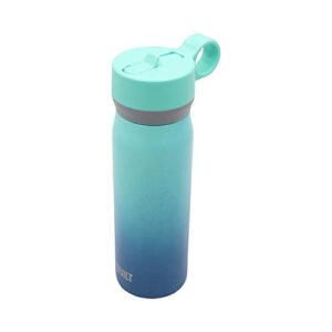 BUILT Wide Mouth Cascade Double Wall Vacuum Insulated Stainless Steel Bottle with Straw Lid, Twilight Blue Ombre, 18 Ounces