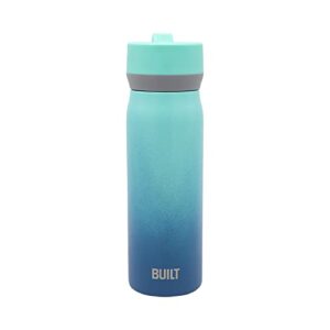 BUILT Wide Mouth Cascade Double Wall Vacuum Insulated Stainless Steel Bottle with Straw Lid, Twilight Blue Ombre, 18 Ounces