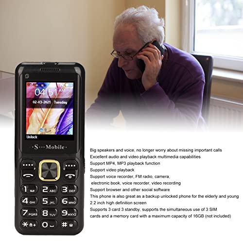 ASHATA W23 Big Button Phone for Seniors, Ultra Thin 2G Mobile Phone Large Button Volume Senior Unlocked Cell Phone, 3 SIM Card Slot, 2500mAh, for Elderly(Black)