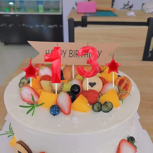 5th Birthday Candles and Star Heart Candles 2.76 Inch for Birthday Cakes Decorations Wedding Anniversary Celebration Number 5 50 15 51 52 53 54 55 56 57 58 59(Red,5)