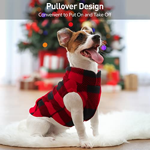 Pedgot Red and Black Plaid Fleece Dog Vest Clothes with Pawprint Pocket, Warm Dog Shirt Pullover Sweater Pet Coat Jacket Apparel for Fall Winter Christmas Wearing (Small)