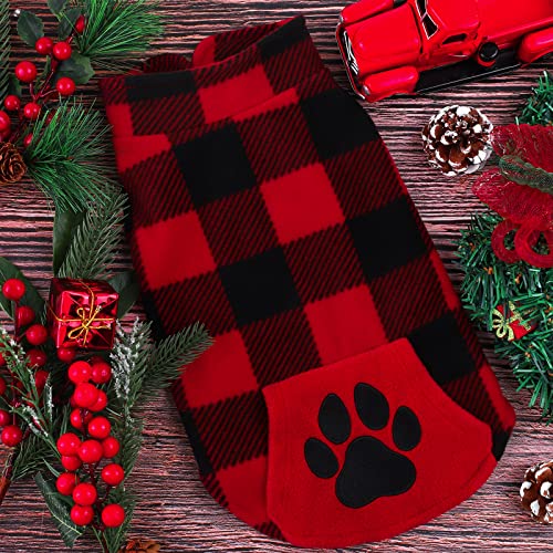 Pedgot Red and Black Plaid Fleece Dog Vest Clothes with Pawprint Pocket, Warm Dog Shirt Pullover Sweater Pet Coat Jacket Apparel for Fall Winter Christmas Wearing (Small)