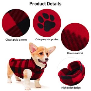 Pedgot Red and Black Plaid Fleece Dog Vest Clothes with Pawprint Pocket, Warm Dog Shirt Pullover Sweater Pet Coat Jacket Apparel for Fall Winter Christmas Wearing (Small)