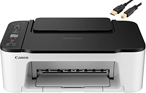 Canon PIXMA TS3 Series Color Inkjet Printer, All-in-One Wireless Print Copy Scan, Mobile Printing, 4800 x 1200 dpi, 1.5'' LCD, with MTC Printer Cable White