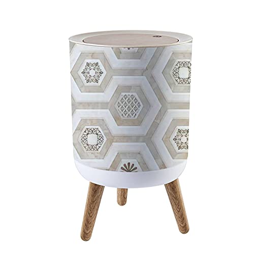 LGCZNWDFHTZ Small Trash Can with Lid for Bathroom Kitchen Office Diaper Seamless Ceramic Wall Tiles Design Decor Graphics Design Art Bedroom Garbage Trash Bin Dog Proof Waste Basket Cute Decorative