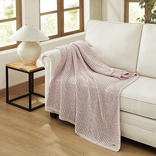 UGG 33816 Luna Cotton Throw Blanket Soft Washed Cotton Blankets Luxury Machine Washable Oversized Warm Accent Blanket for Home or Travel, 70 x 50-Inch, Quartz