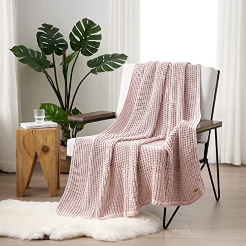 UGG 33816 Luna Cotton Throw Blanket Soft Washed Cotton Blankets Luxury Machine Washable Oversized Warm Accent Blanket for Home or Travel, 70 x 50-Inch, Quartz