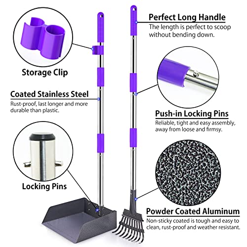 Pooper Scooper for Large & Small Dogs - Rust Proof Stainleass Metal Dog Pooper Scooper - Strong & Sturdy Rake & Scooper with 37.4" No Bending Long Handle Great for Yard or Outdoor (Standard)