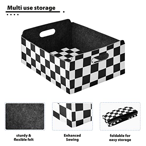 CaTaKu Foldable Storage Basket Checkered Racing Flag Collapsible Felt Storage Bins with Handle Drawer Organizer Bin Cube Shelf Box for Organizing Closet Clothes Office Books Bedroom