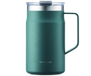 locknlock metro mug premium 18/8 stainless steel double wall insulated with handle perfect for table with lid, dark green, 20 oz