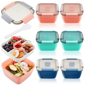 salad container for lunch 50 oz salad lunch container with 3 compartment salad bento box for adult with dressing container stackable lunch container reusable salad bowl for meal snack fruit (6 pcs)