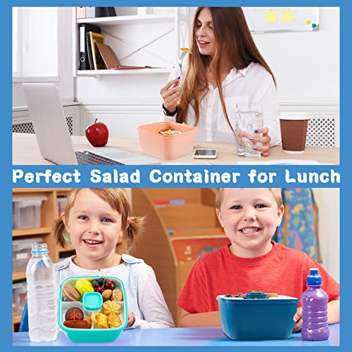 Salad Container for Lunch 50 oz Salad Lunch Container with 3 Compartment Salad Bento Box for Adult with Dressing Container Stackable Lunch Container Reusable Salad Bowl for Meal Snack Fruit (6 Pcs)