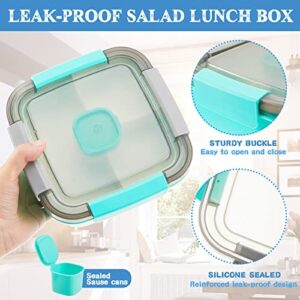 Salad Container for Lunch 50 oz Salad Lunch Container with 3 Compartment Salad Bento Box for Adult with Dressing Container Stackable Lunch Container Reusable Salad Bowl for Meal Snack Fruit (6 Pcs)