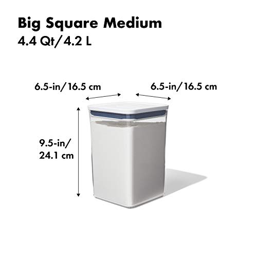 OXO Good Grips 3.0 Qt POP Medium Cookie Jar - Airtight Food Storage - for Snacks and More & Good Grips POP Container – Airtight 4.4 Qt for Flour and More Food Storage, Square, Clear