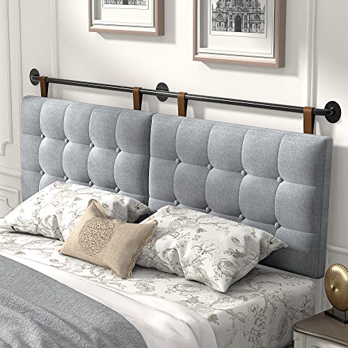 HouseMila Headboard for King Size Bed, Wall Mounted Headboard with Fine Linen Upholstery and Button Tufting, Adjustable Heigh Headboard for Bedroom (Grey, King)