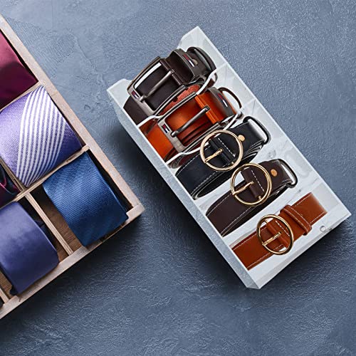 Juexica 2 Pieces Belt Organizer Clear Acrylic Storage Holder 5 Compartments Display Case Bow Tie Container for Men Closet Watch Jewelry Cosmetics Makeup