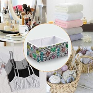 Sletend Cube Storage Bins Leopard Print Collapsible Storage Baskets Foldable Fabric Storage Box for Clothes, Toys 11" x 11" x 11"