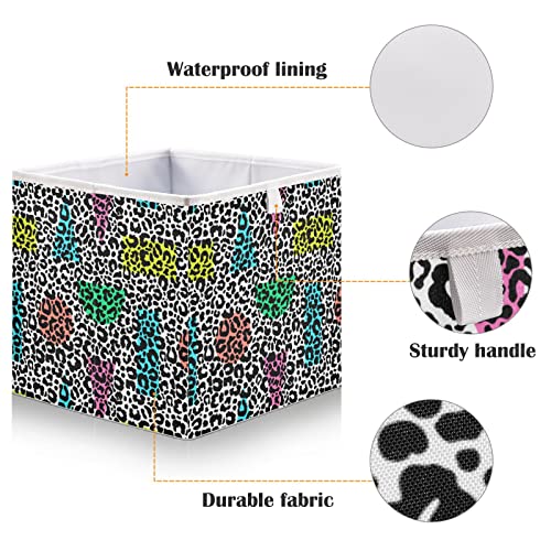 Sletend Cube Storage Bins Leopard Print Collapsible Storage Baskets Foldable Fabric Storage Box for Clothes, Toys 11" x 11" x 11"