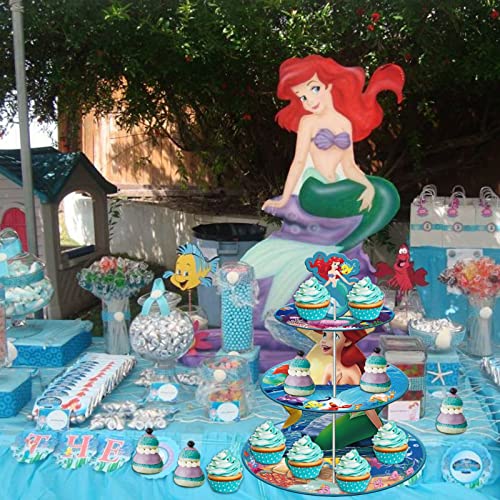 Little Mermaid Ariel Cupcake Stand 3-Tier Round Cardboard Cupcake Stand Little Mermaid Ariel Party Decoration for Boys and Girls Birthday Party Decorations