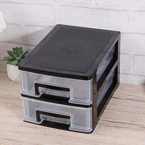 DECHOUS Plastic Storage Drawers, 2 Drawer Storage Small Plastic Drawers Plastic Storage Bins with Drawers Storage Organizer Plastic Drawers for Document Cosmetic Miscellaneous Storage Cabinet