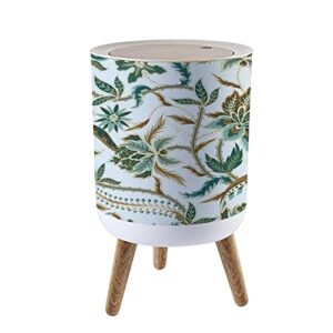 small trash can with lid for bathroom kitchen office diaper seamless ethnic japanese ornament elements folk flowers leaves for bedroom garbage trash bin dog proof waste basket cute decorative