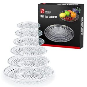 innovative life plastic service tray, 6-piece round plastic fruit tray, snack tray, party tray, serving platter set, crystal clear